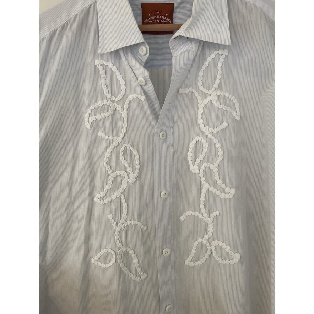 Tommy Bahama Men's Shirt Button Up Blue XL Western Embroidered Pinstripe - Picture 3 of 11